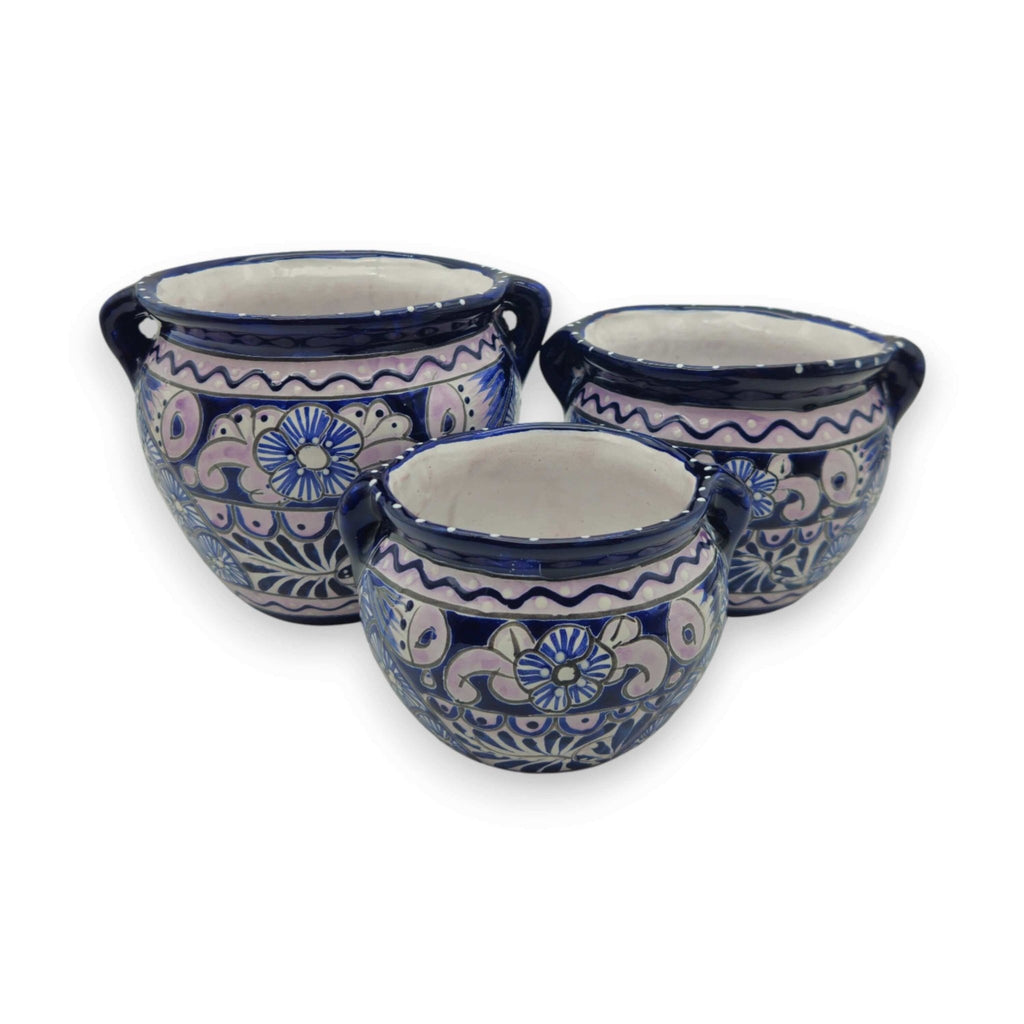 Blue & White Talavera Planter Trio | Hand-Painted Pot Set Talavera Flower Pot La Vie Bien Blue & White Talavera Planter Trio | Hand-Painted Pot Set