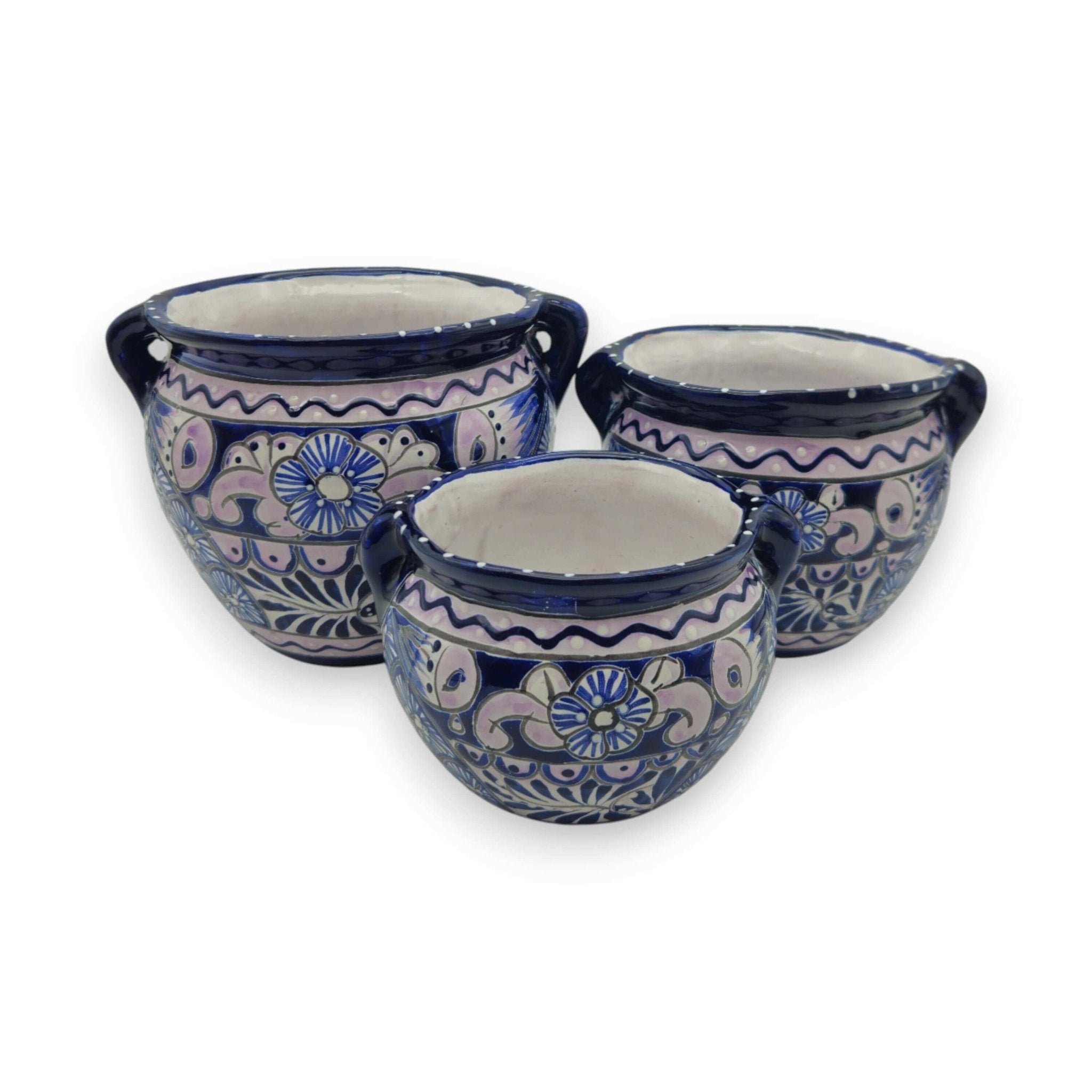 Blue & White Talavera Planter Trio | Hand-Painted Pot Set Talavera Flower Pot La Vie Bien Blue & White Talavera Planter Trio | Hand-Painted Pot Set