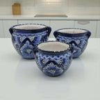 Blue & White Talavera Planter Trio | Hand - Painted Pot Set Talavera Flower Pot La Vie Bien Blue & White Talavera Planter Trio | Hand - Painted Pot Set