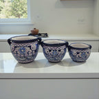 Blue & White Talavera Planter Trio | Hand - Painted Pot Set Talavera Flower Pot La Vie Bien Blue & White Talavera Planter Trio | Hand - Painted Pot Set
