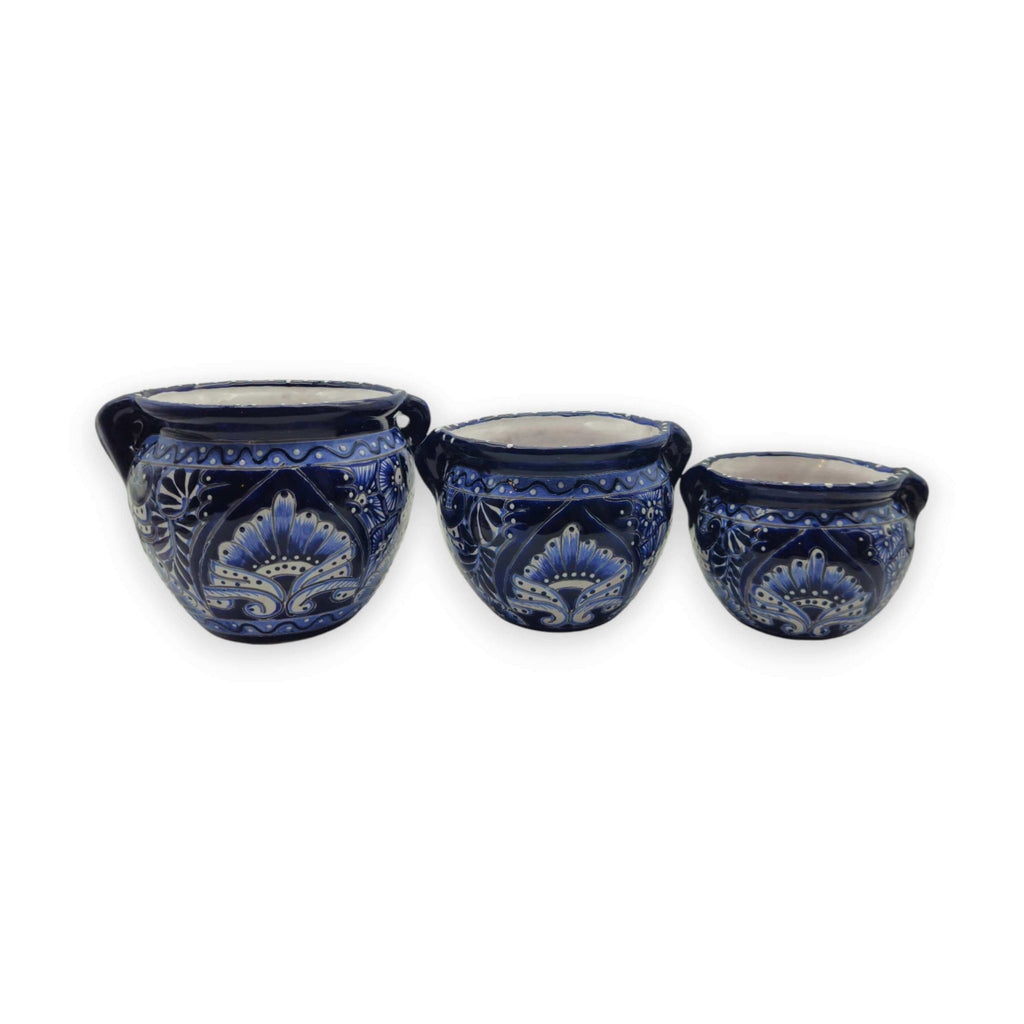 Blue & White Talavera Planter Trio | Hand-Painted Pot Set Talavera Flower Pot La Vie Bien Blue & White Talavera Planter Trio | Hand-Painted Pot Set