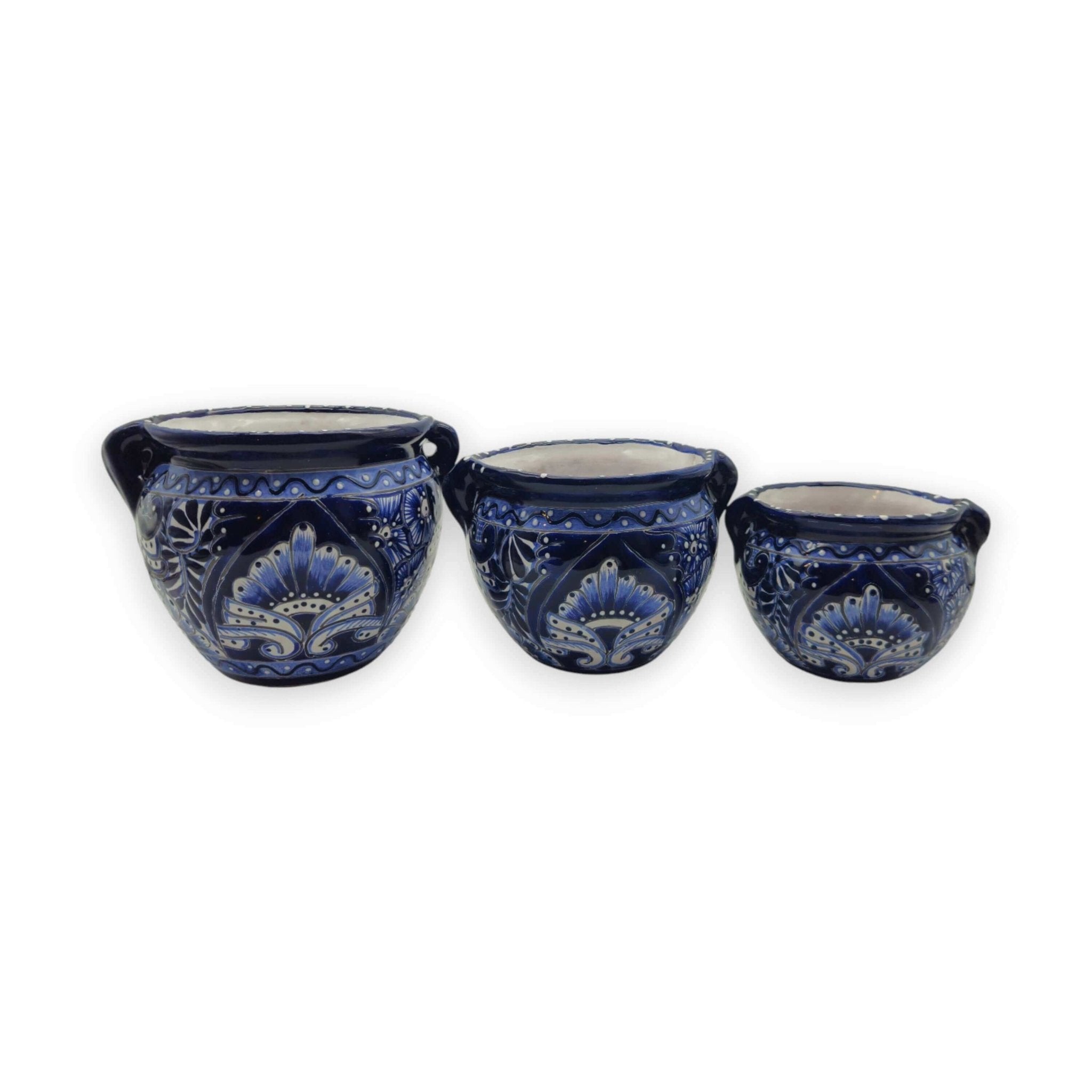Blue & White Talavera Planter Trio | Hand-Painted Pot Set Talavera Flower Pot La Vie Bien Blue & White Talavera Planter Trio | Hand-Painted Pot Set