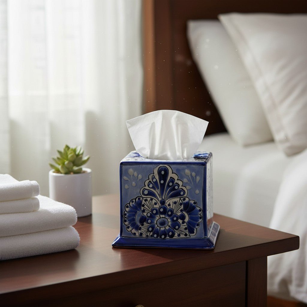 Blue & White Talavera Tissue Box Cover | Vibrant Mexican Decor Talavera Tissue Box La Vie Bien Blue & White Talavera Tissue Box Cover | Vibrant Mexican Decor