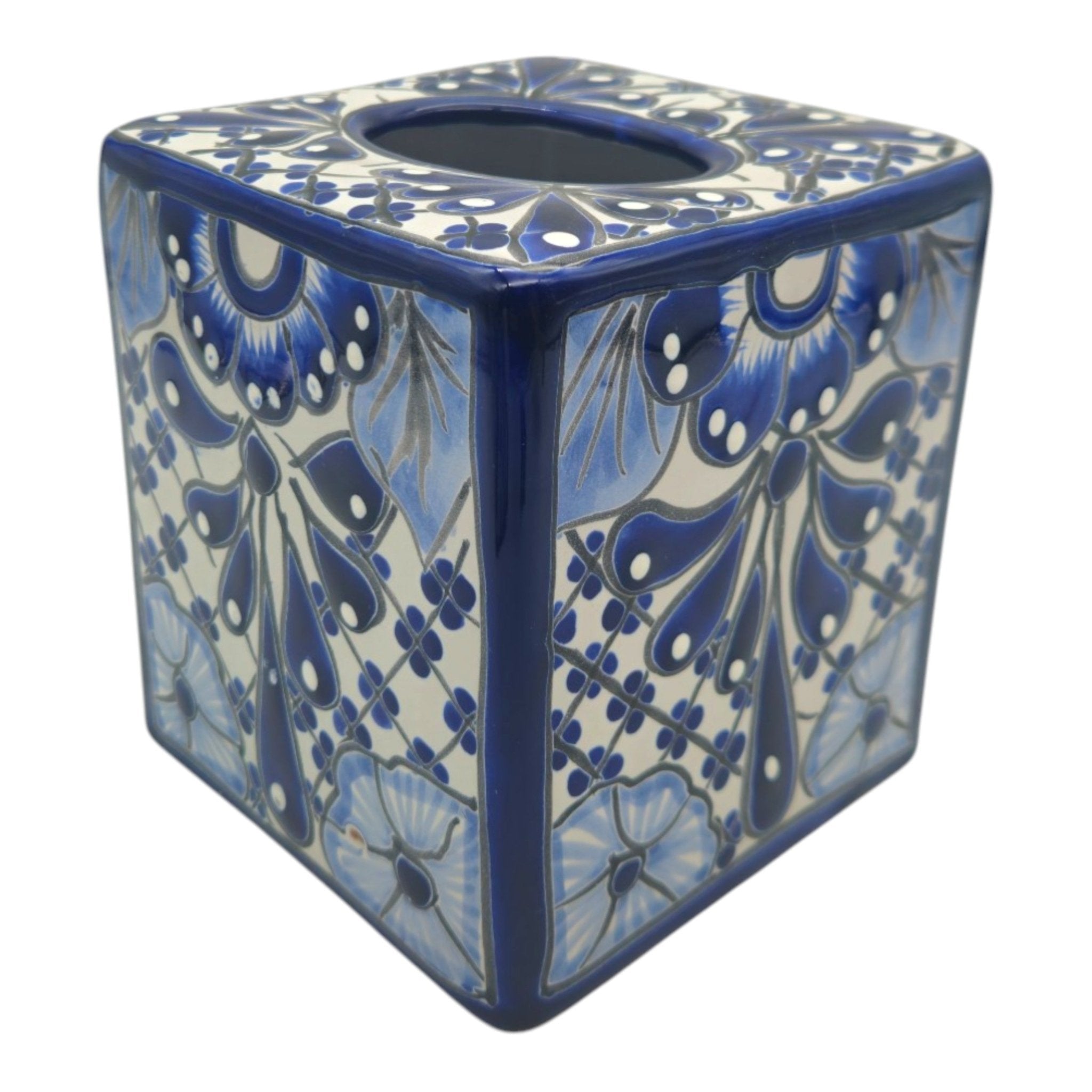 Blue & White Talavera Tissue Box | Handmade Mexican Accent Talavera Tissue Box La Vie Bien Blue & White Talavera Tissue Box | Handmade Mexican Accent