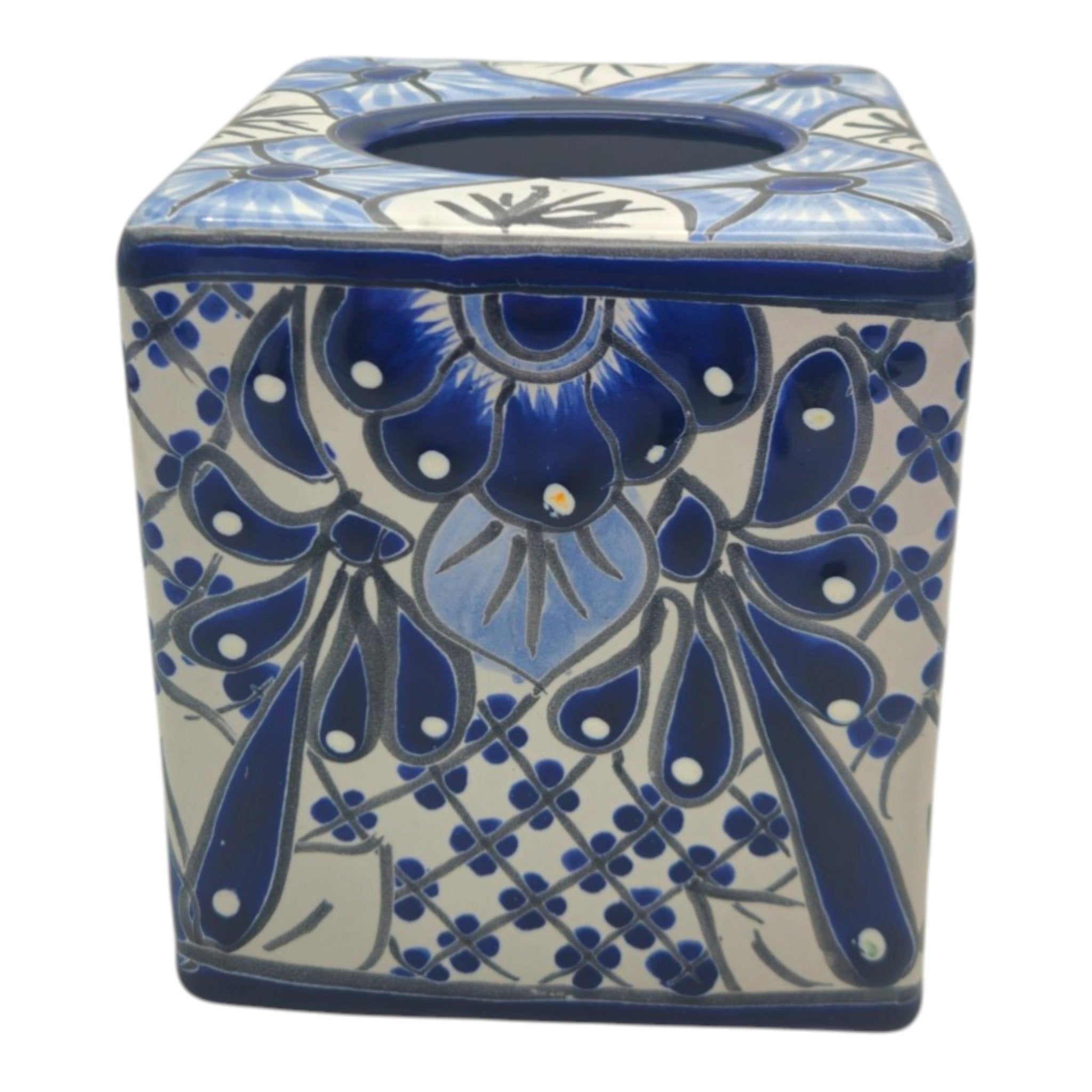 Blue & White Talavera Tissue Box | Handmade Mexican Accent Talavera Tissue Box La Vie Bien Blue & White Talavera Tissue Box | Handmade Mexican Accent