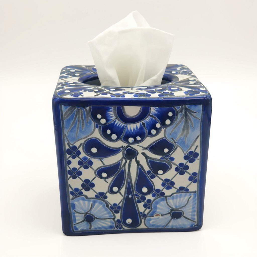 Blue & White Talavera Tissue Box | Handmade Mexican Accent Talavera Tissue Box La Vie Bien Blue & White Talavera Tissue Box | Handmade Mexican Accent