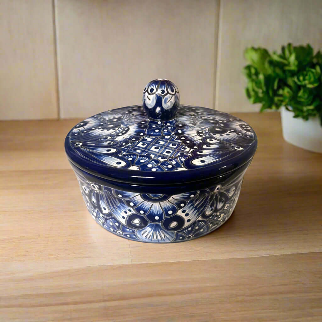 Blue & White Talavera Tortilla Warmer | Handmade Mexican Kitchenware