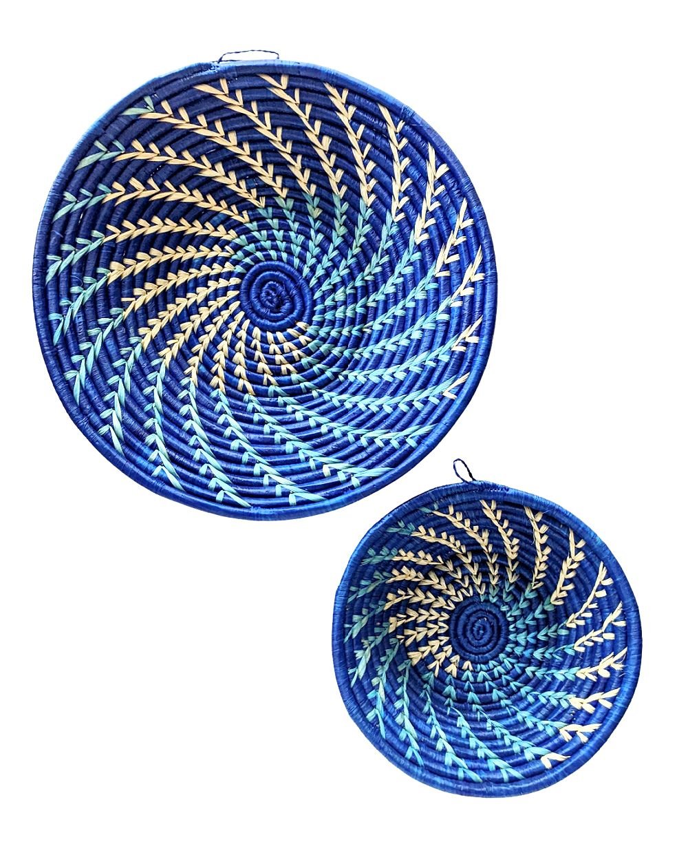 Blue White Woven African Wall Storage Baskets Set of 2 La Vie Bien Blue White Woven African Wall Storage Baskets Set of 2