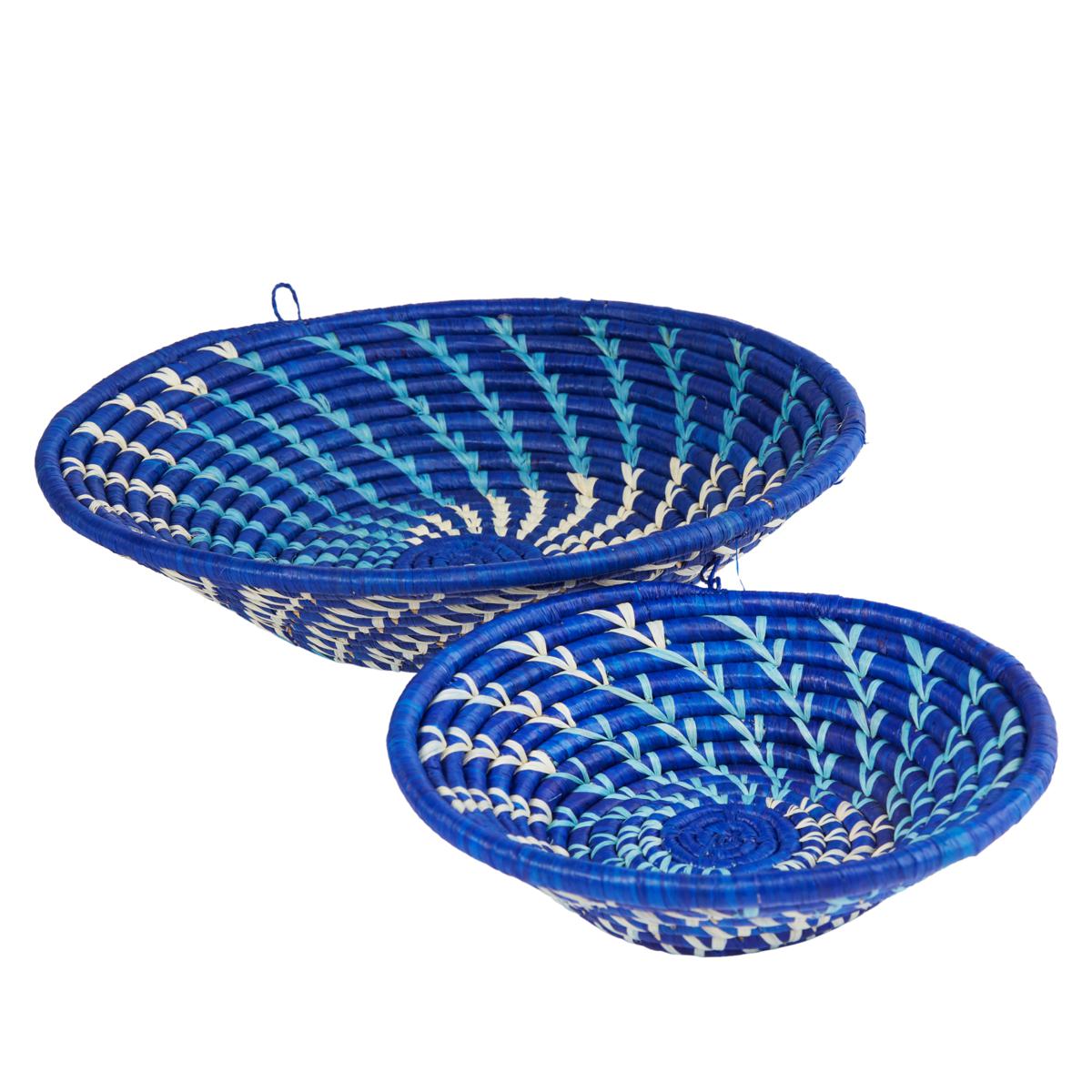 Blue White Woven African Wall Storage Baskets Set of 2 La Vie Bien Blue White Woven African Wall Storage Baskets Set of 2