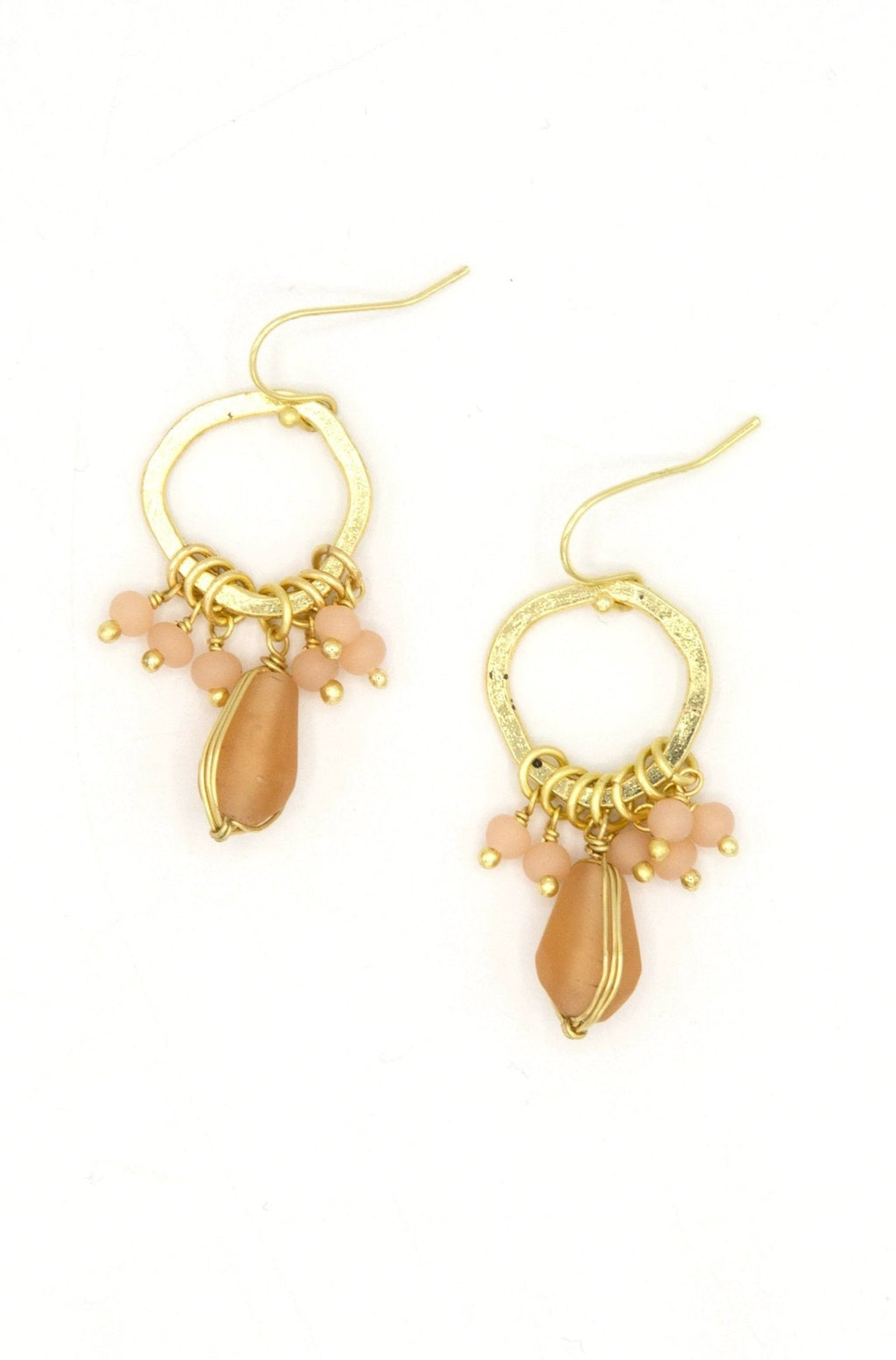 Blush and Brass Chandelier Loop Earrings