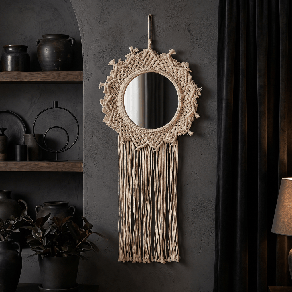 Bohemian Style Hanging Mirror | Wall Hanging Macrame Decor | 12.2" x 25.2" Home Decor La Vie Bien Bohemian Style Hanging Mirror | Wall Hanging Macrame Decor | 12.2" x 25.2"