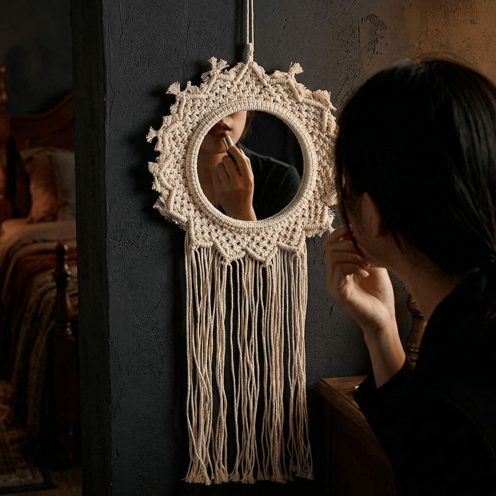 Bohemian Style Hanging Mirror | Wall Hanging Macrame Decor | 12.2" x 25.2" Home Decor La Vie Bien Bohemian Style Hanging Mirror | Wall Hanging Macrame Decor | 12.2" x 25.2"