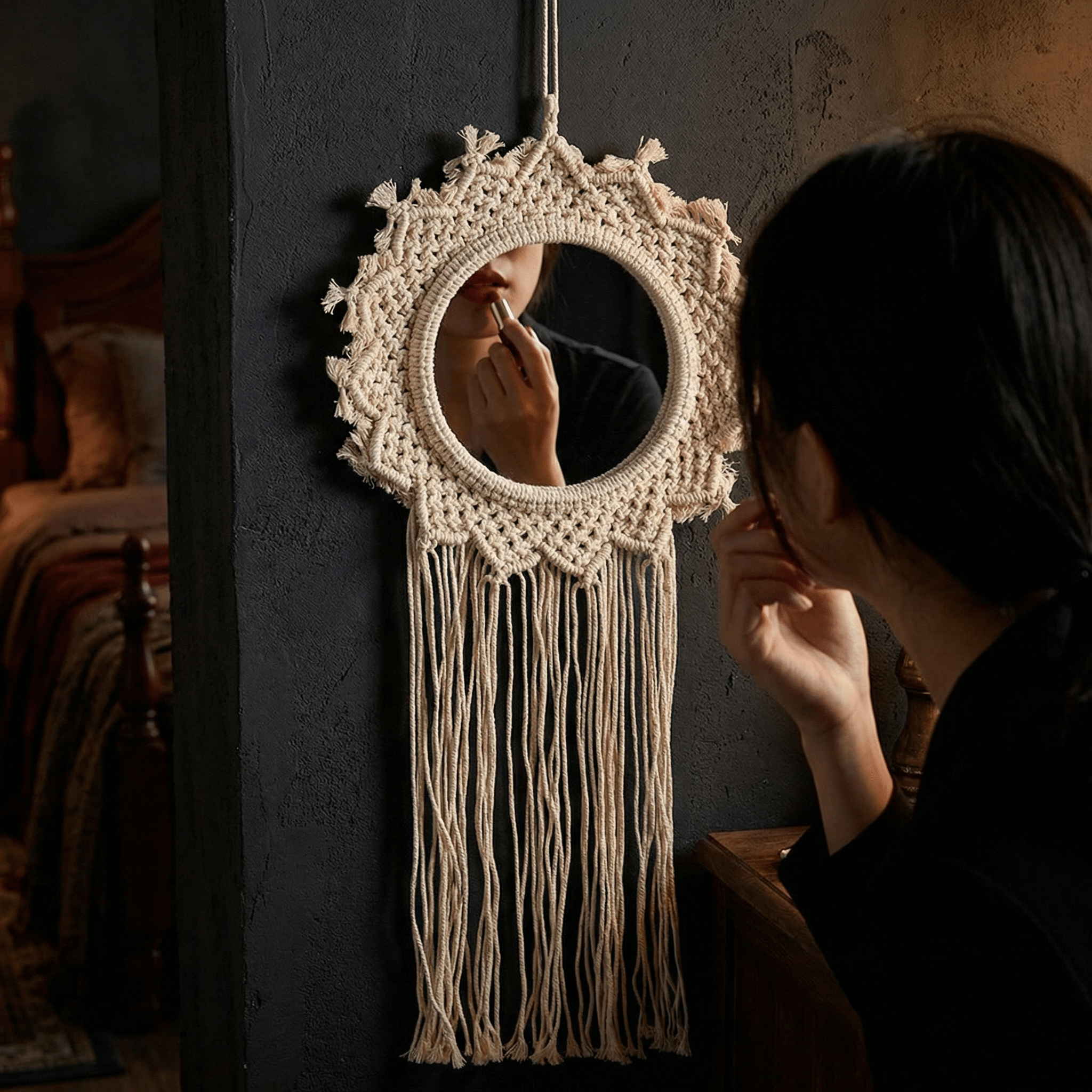 Bohemian Style Hanging Mirror | Wall Hanging Macrame Decor | 12.2" x 25.2" Home Decor La Vie Bien Bohemian Style Hanging Mirror | Wall Hanging Macrame Decor | 12.2" x 25.2"