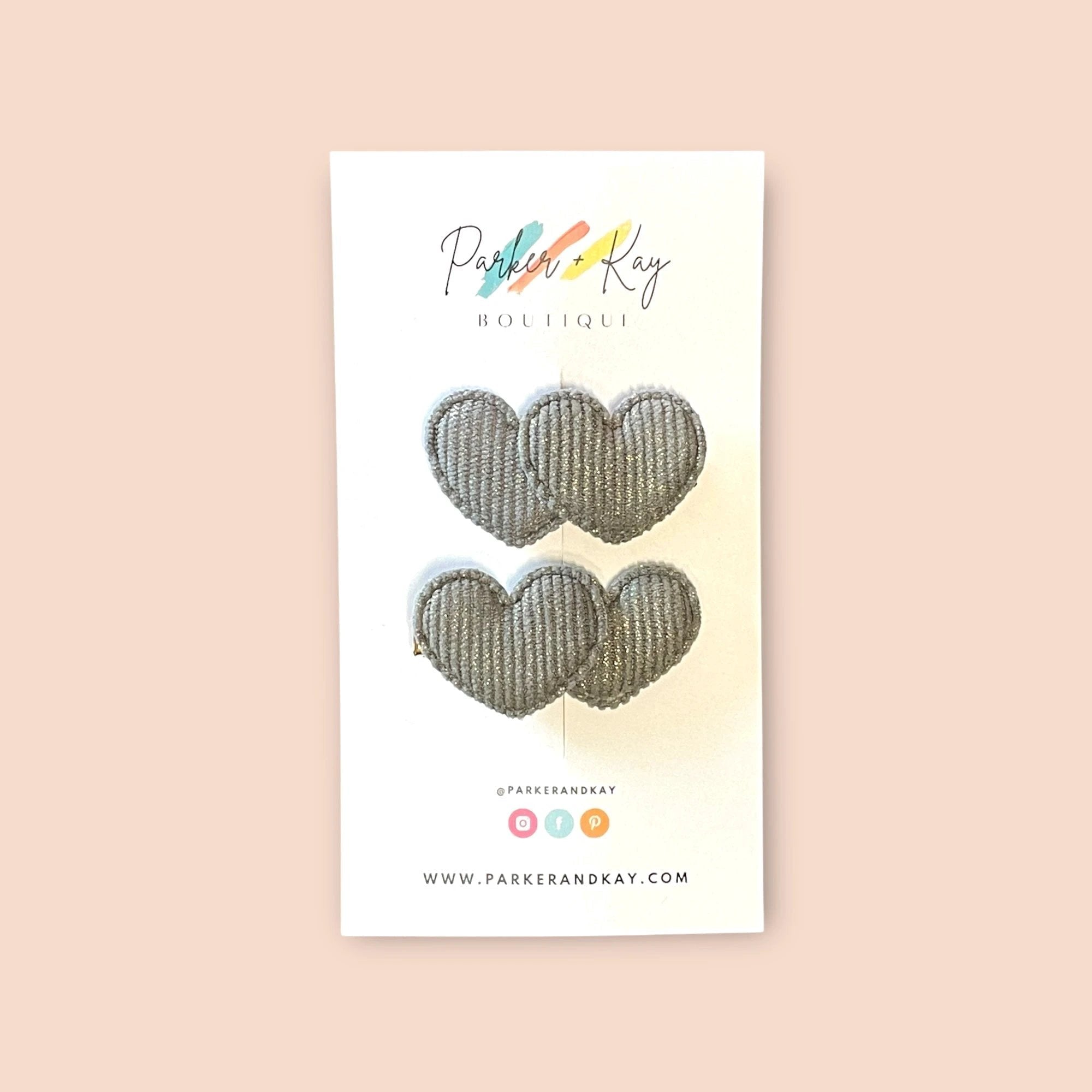 Boho Corduroy Puff Hearts Hair Clips by Parker + Kay Creative