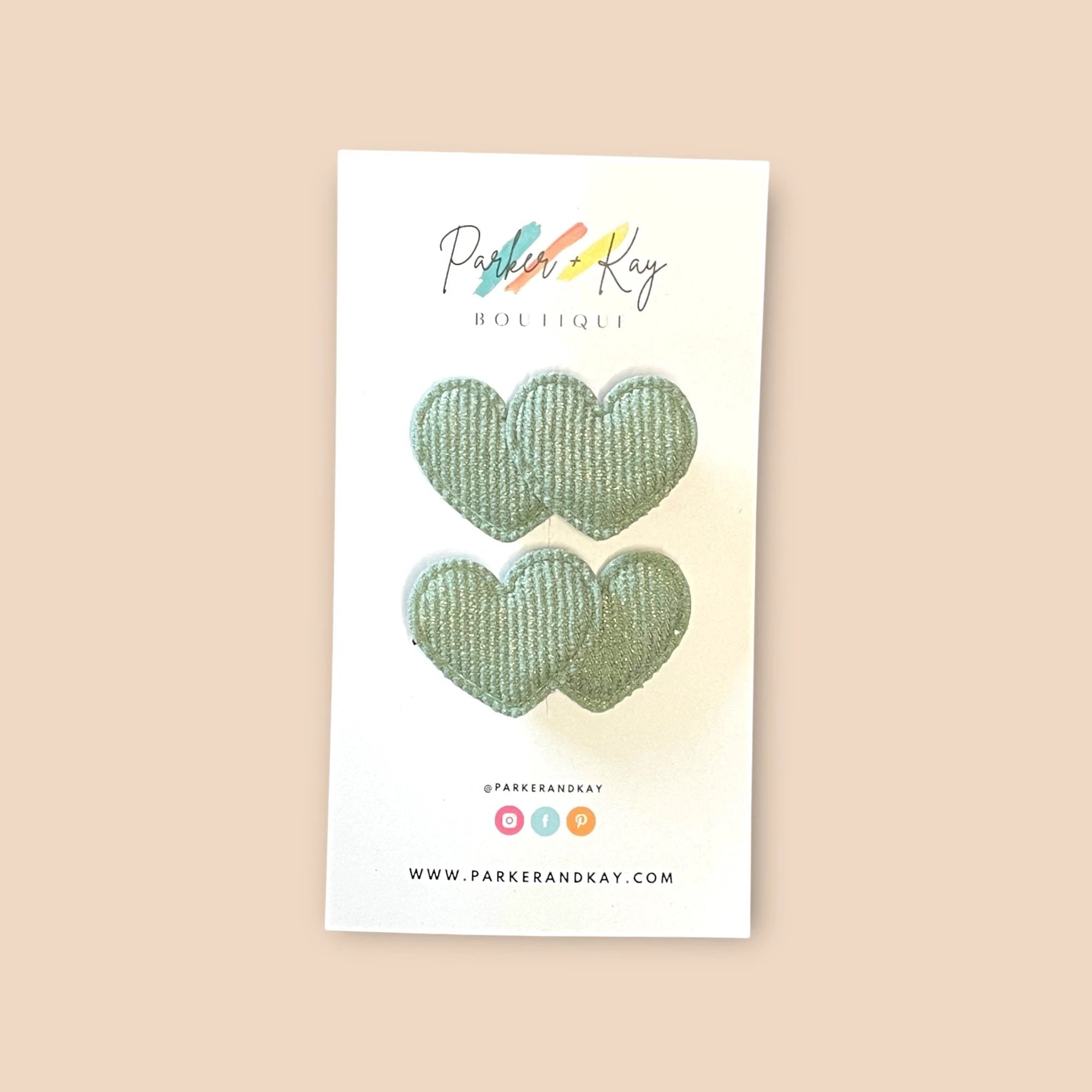 Boho Corduroy Puff Hearts Hair Clips by Parker + Kay Creative