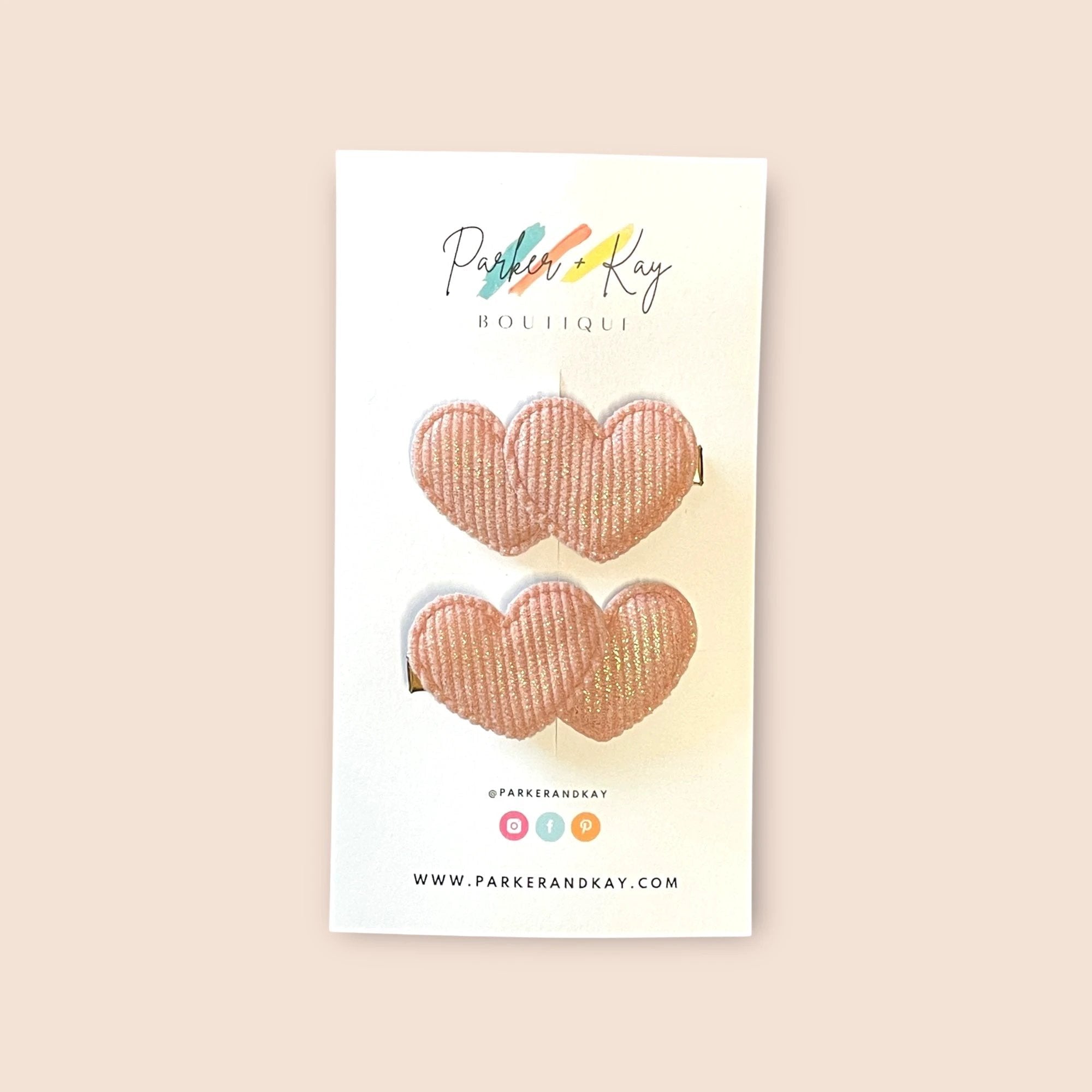 Boho Corduroy Puff Hearts Hair Clips by Parker + Kay Creative