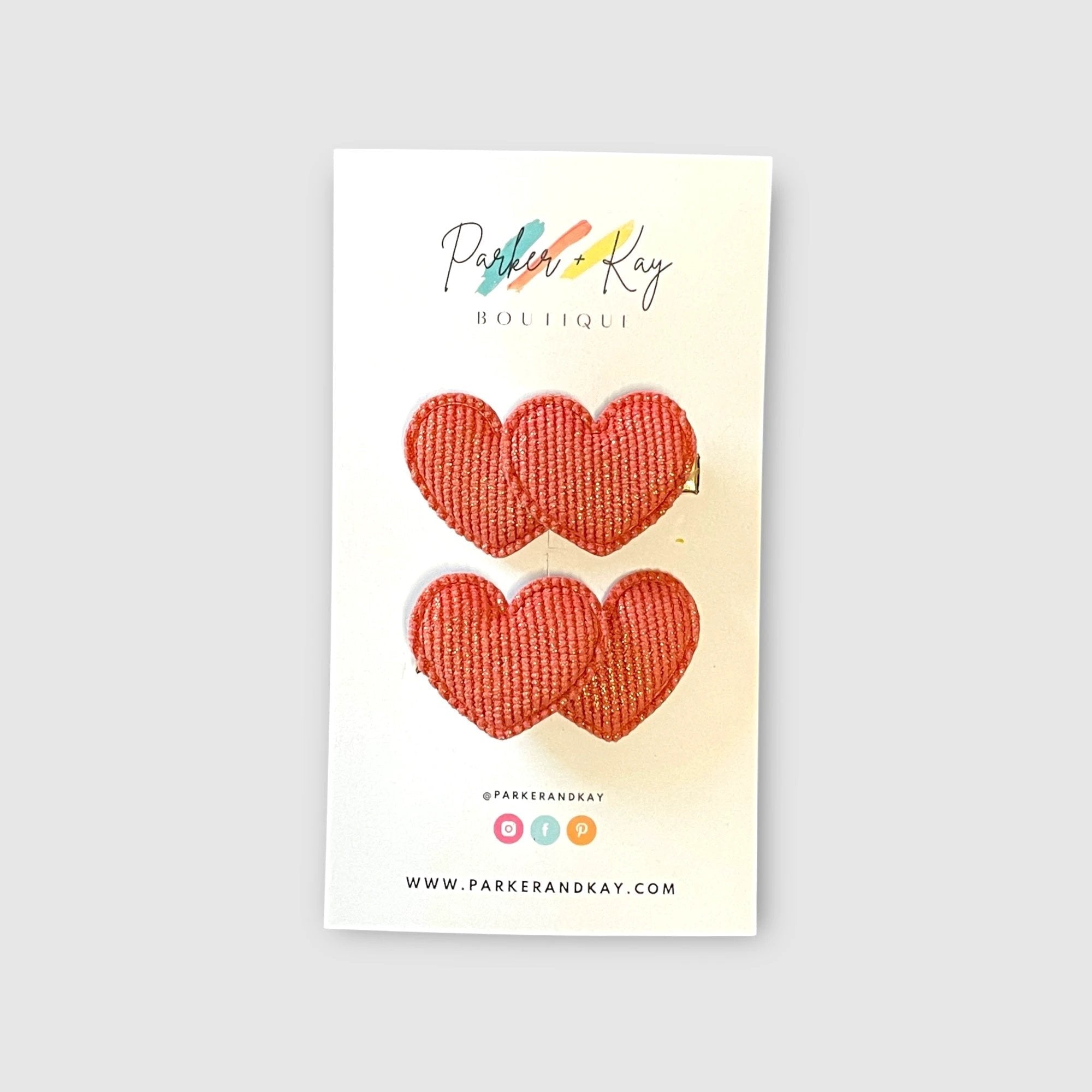 Boho Corduroy Puff Hearts Hair Clips by Parker + Kay Creative