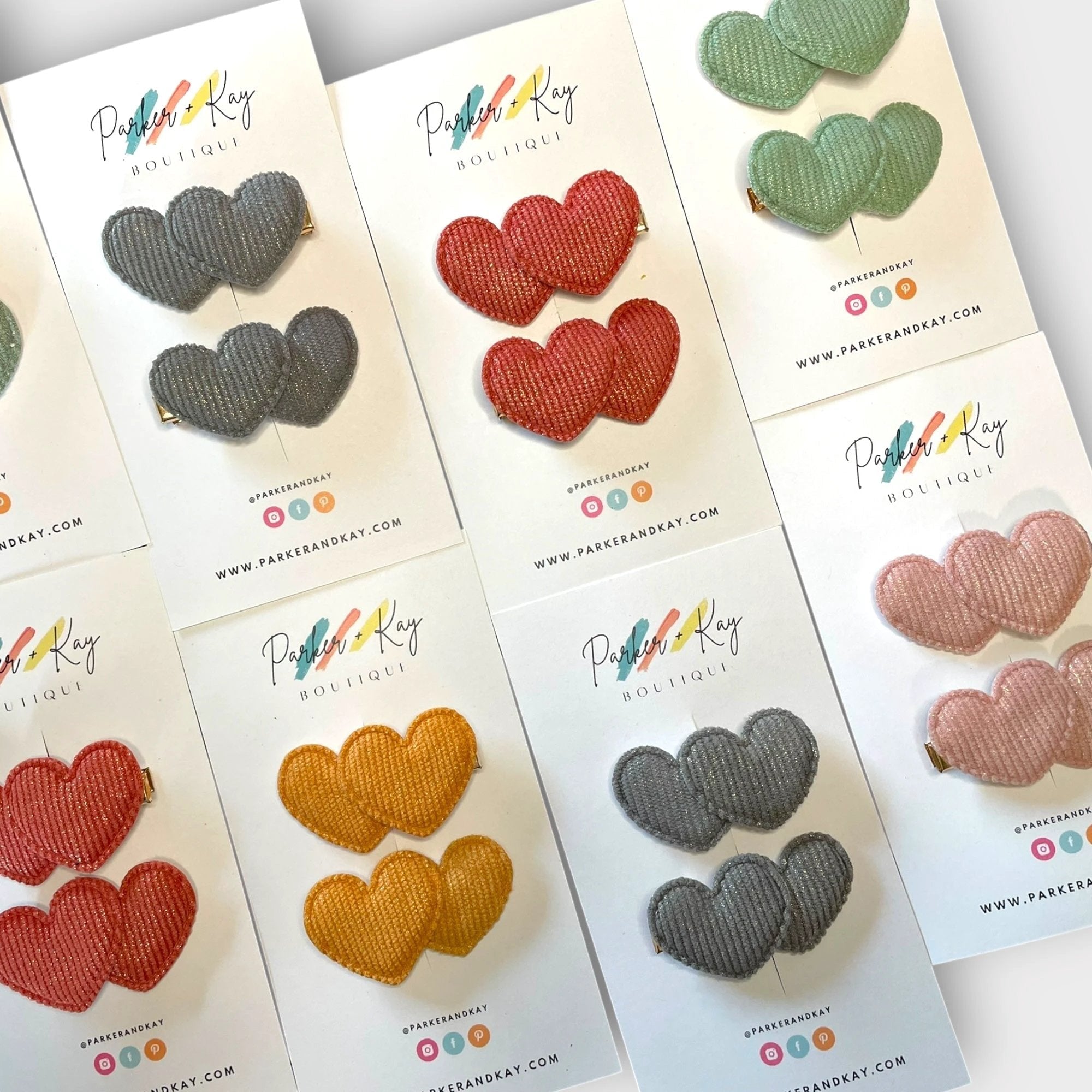 Boho Corduroy Puff Hearts Hair Clips by Parker + Kay Creative