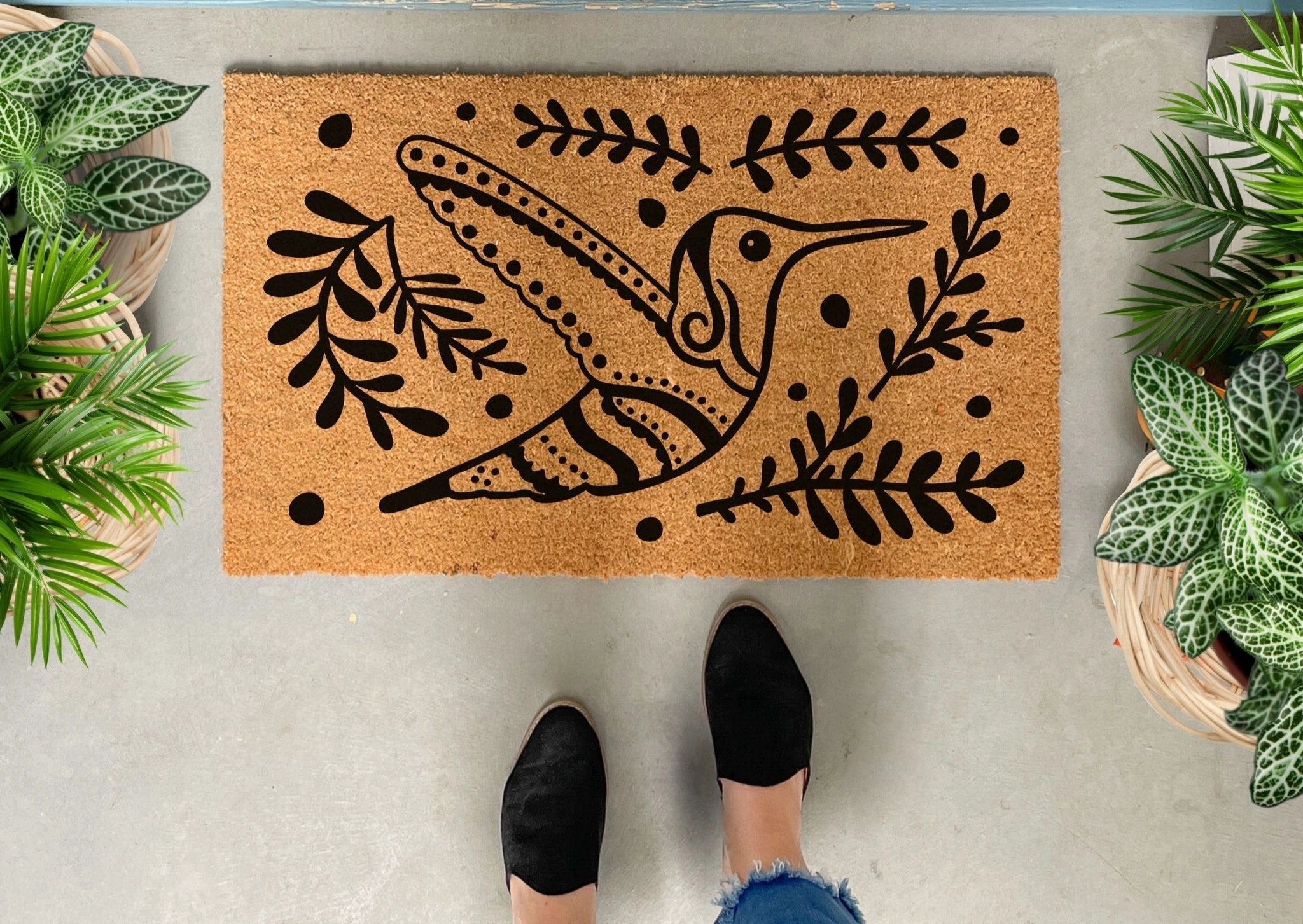 Boho Hummingbird Outdoor Doormat by Nickel Designs Custom Doormats