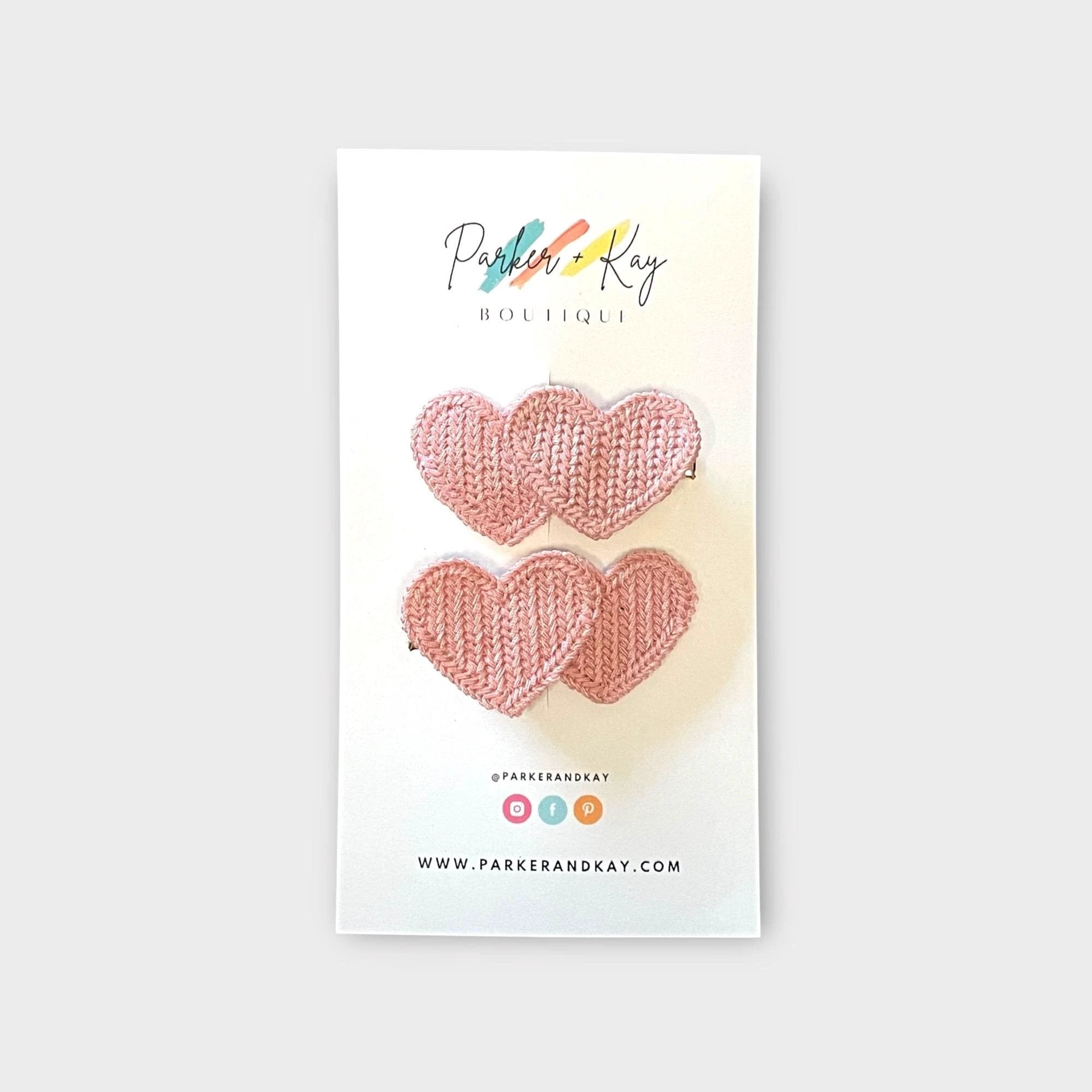 Boho Knit Hearts Hair Clips by Parker + Kay Creative