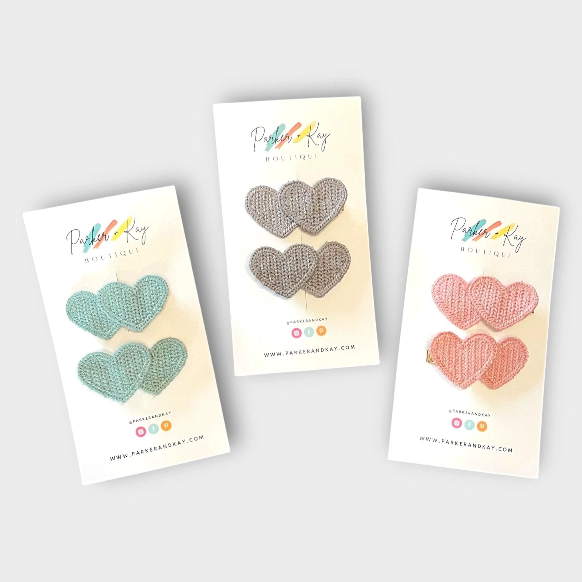 Boho Knit Hearts Hair Clips by Parker + Kay Creative