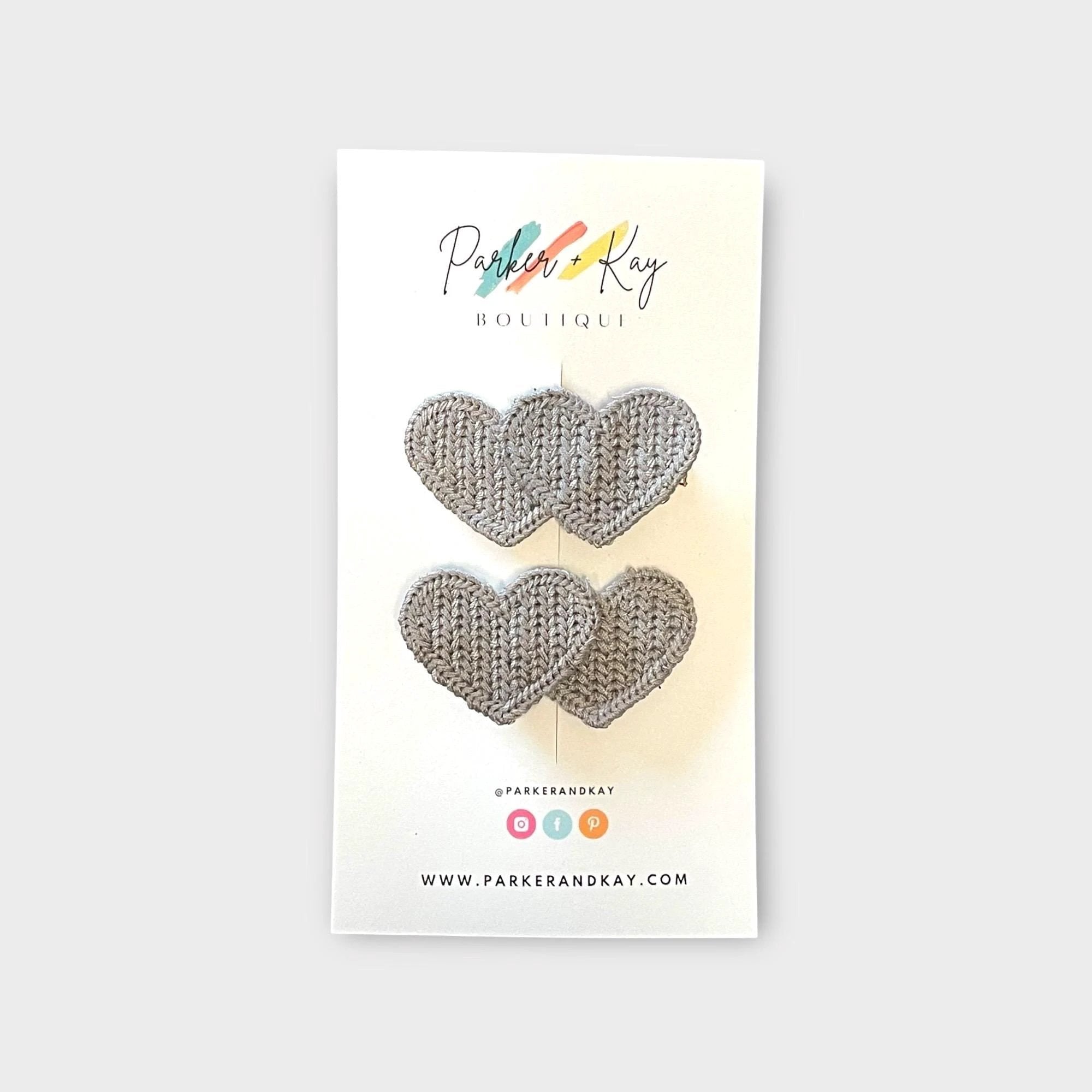 Boho Knit Hearts Hair Clips by Parker + Kay Creative