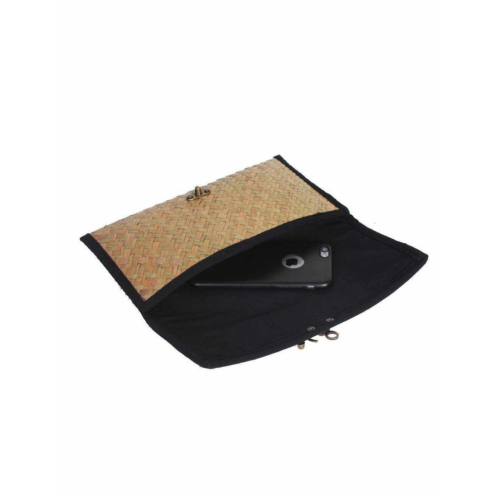 Boho Rattan Clutch with Vintage Embroidery - Thailand Bags La Vie Bien Boho Rattan Clutch with Vintage Embroidery - Thailand