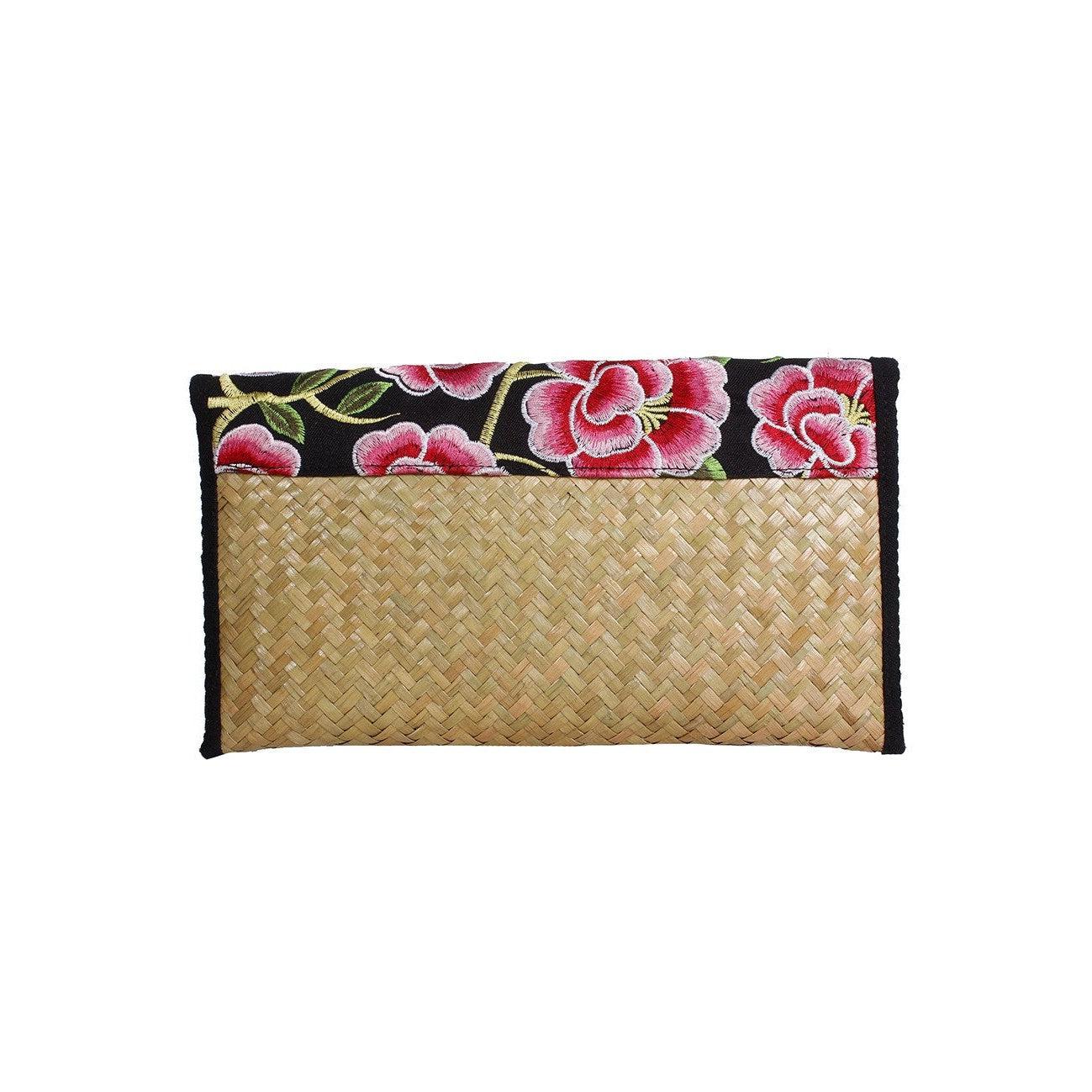 Boho Rattan Clutch with Vintage Embroidery - Thailand Bags La Vie Bien Boho Rattan Clutch with Vintage Embroidery - Thailand