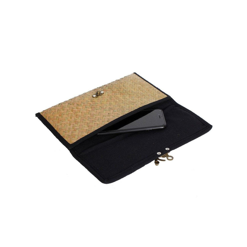 Boho Rattan Clutch with Vintage Embroidery - Thailand Bags La Vie Bien Boho Rattan Clutch with Vintage Embroidery - Thailand