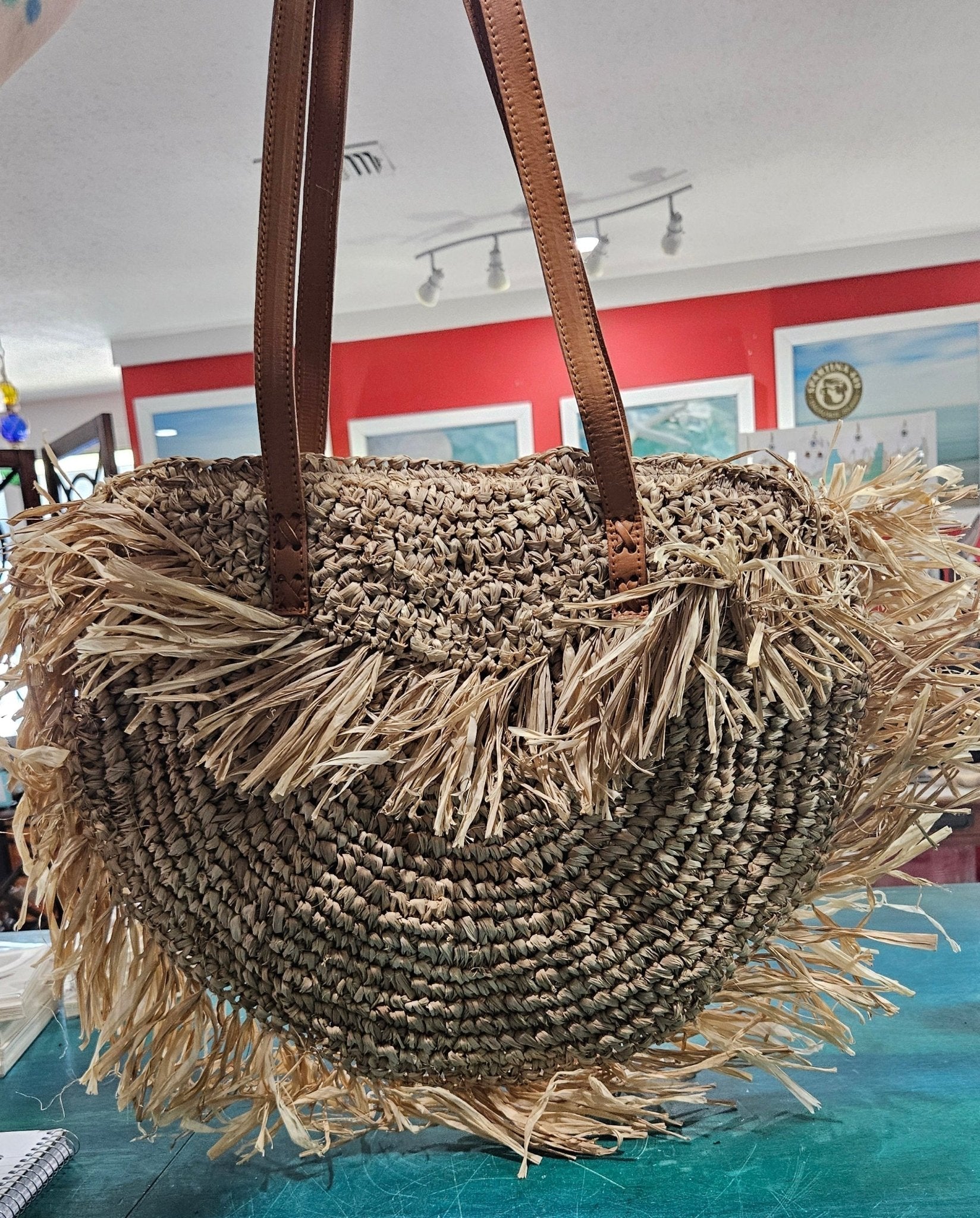 Boho Straw Fringe Tote Bag – Woven Beach Purse with Leather Straps Purses & Bags La Vie Bien Boho Straw Fringe Tote Bag – Woven Beach Purse with Leather Straps