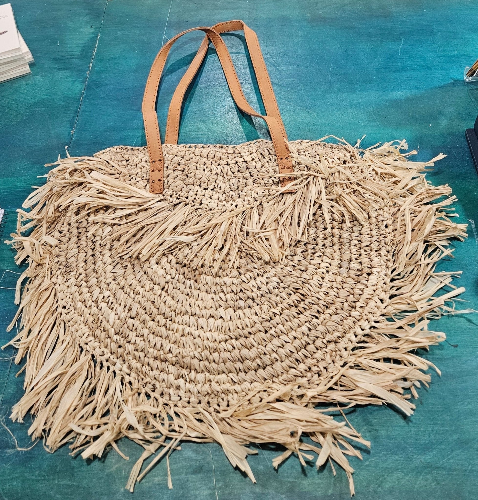 Boho Straw Fringe Tote Bag – Woven Beach Purse with Leather Straps Purses & Bags La Vie Bien Boho Straw Fringe Tote Bag – Woven Beach Purse with Leather Straps
