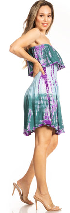 Boho Summer Women's Sun Dress with Smock Elastic and Strapless Design - Sakkas Tami dresses La Vie Bien Boho Summer Women's Sun Dress with Smock Elastic and Strapless Design - Sakkas Tami