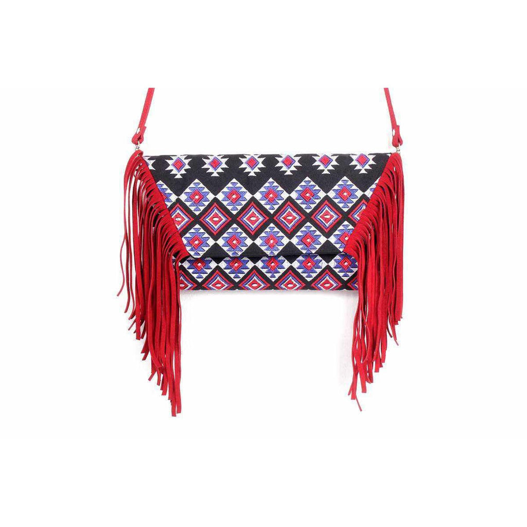 Boho Tribal Crossbody Embroidered Fringe Envelope Bag - Thailand Bags La Vie Bien Boho Tribal Crossbody Embroidered Fringe Envelope Bag - Thailand