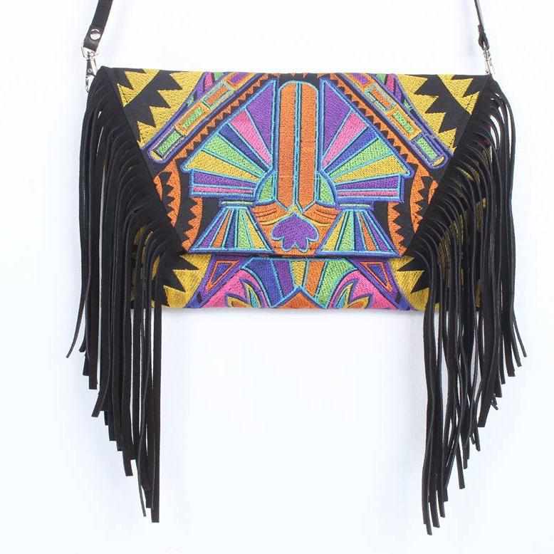 Boho Tribal Crossbody Embroidered Fringe Envelope Bag - Thailand Bags La Vie Bien Boho Tribal Crossbody Embroidered Fringe Envelope Bag - Thailand