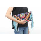 Boho Tribal Crossbody Embroidered Fringe Envelope Bag - Thailand Bags La Vie Bien Boho Tribal Crossbody Embroidered Fringe Envelope Bag - Thailand