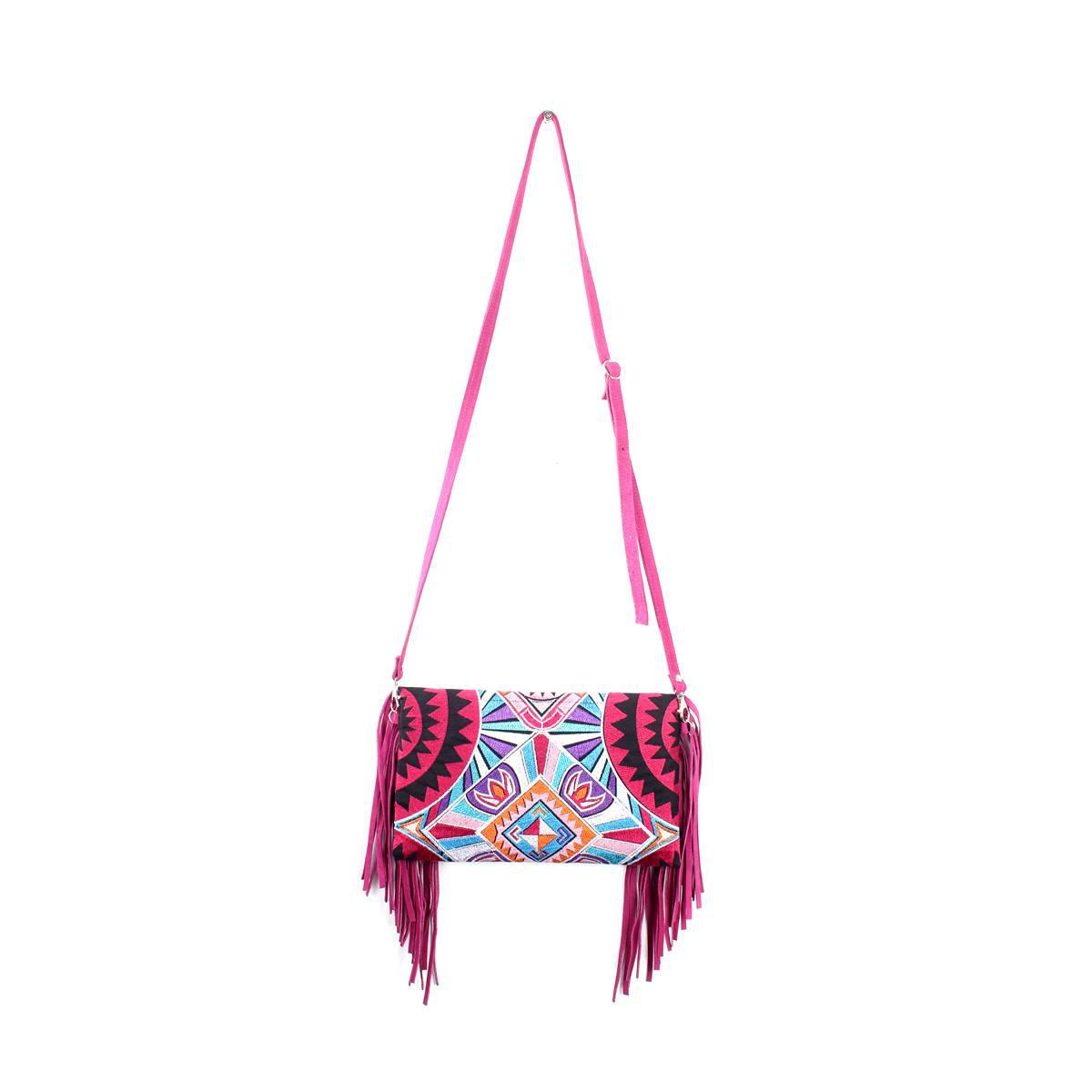 Boho Tribal Crossbody Embroidered Fringe Envelope Bag - Thailand Bags La Vie Bien Boho Tribal Crossbody Embroidered Fringe Envelope Bag - Thailand