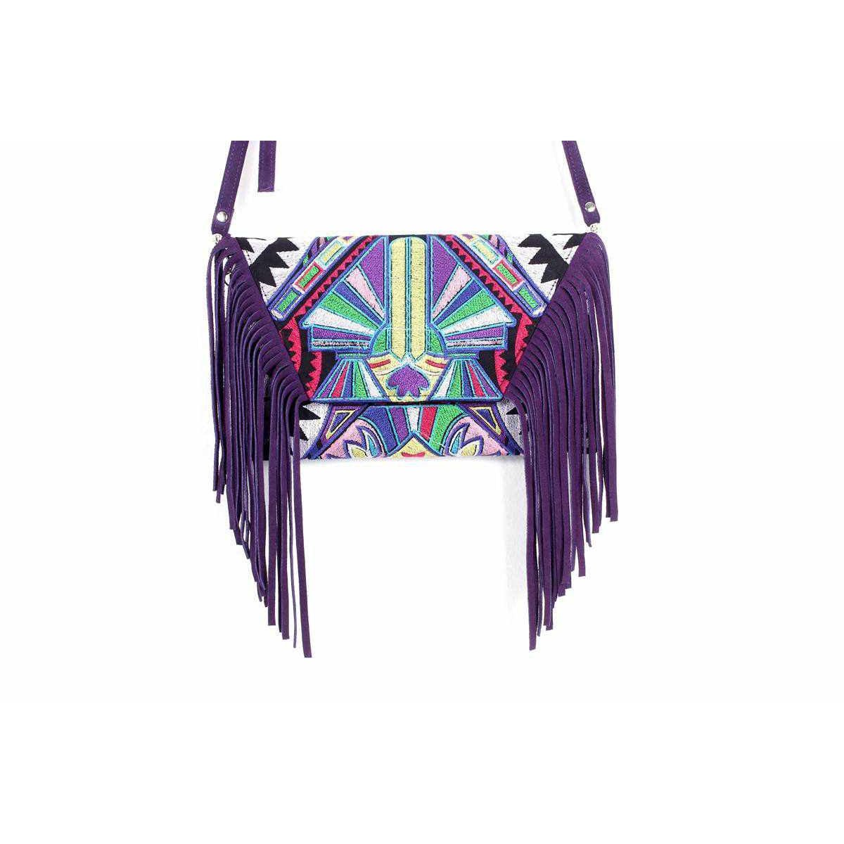 Boho Tribal Crossbody Embroidered Fringe Envelope Bag - Thailand Bags La Vie Bien Boho Tribal Crossbody Embroidered Fringe Envelope Bag - Thailand