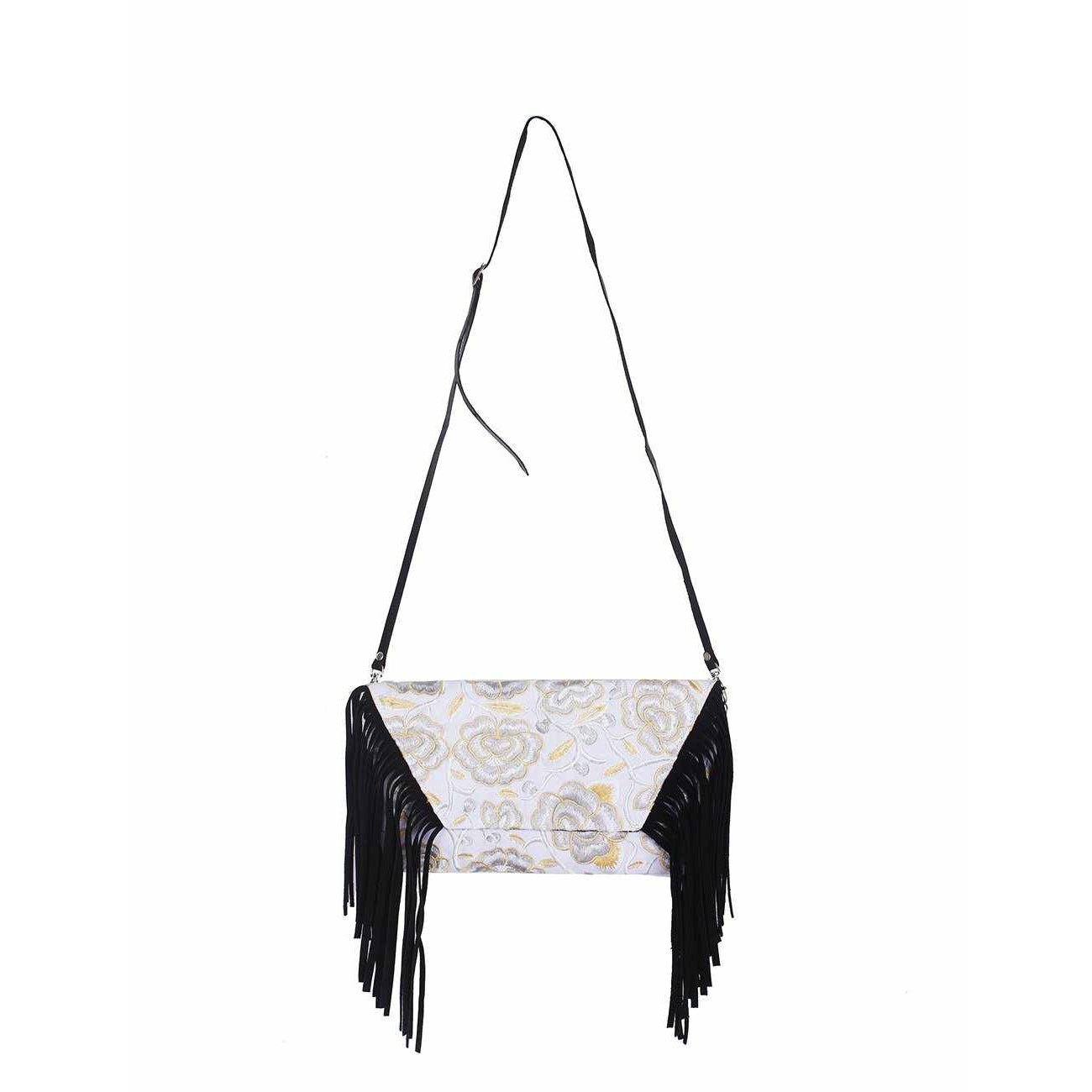 Boho Tribal Crossbody Embroidered Fringe Envelope Bag - Thailand Bags La Vie Bien Boho Tribal Crossbody Embroidered Fringe Envelope Bag - Thailand