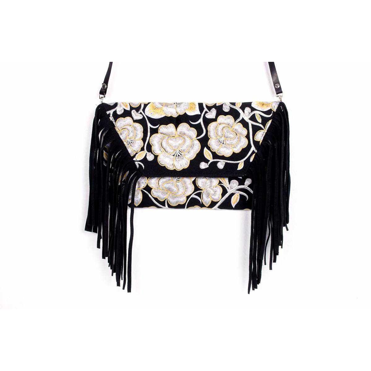 Boho Tribal Crossbody Embroidered Fringe Envelope Bag - Thailand Bags La Vie Bien Boho Tribal Crossbody Embroidered Fringe Envelope Bag - Thailand