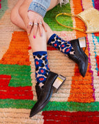 Bold Blue Floral Sheer Crew Sock by Sock Candy