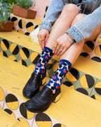 Bold Blue Floral Sheer Crew Sock by Sock Candy