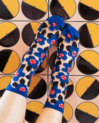 Bold Blue Floral Sheer Crew Sock by Sock Candy