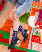 Bold Blue Floral Sheer Crew Sock by Sock Candy