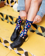 Bold Blue Floral Sheer Crew Sock by Sock Candy