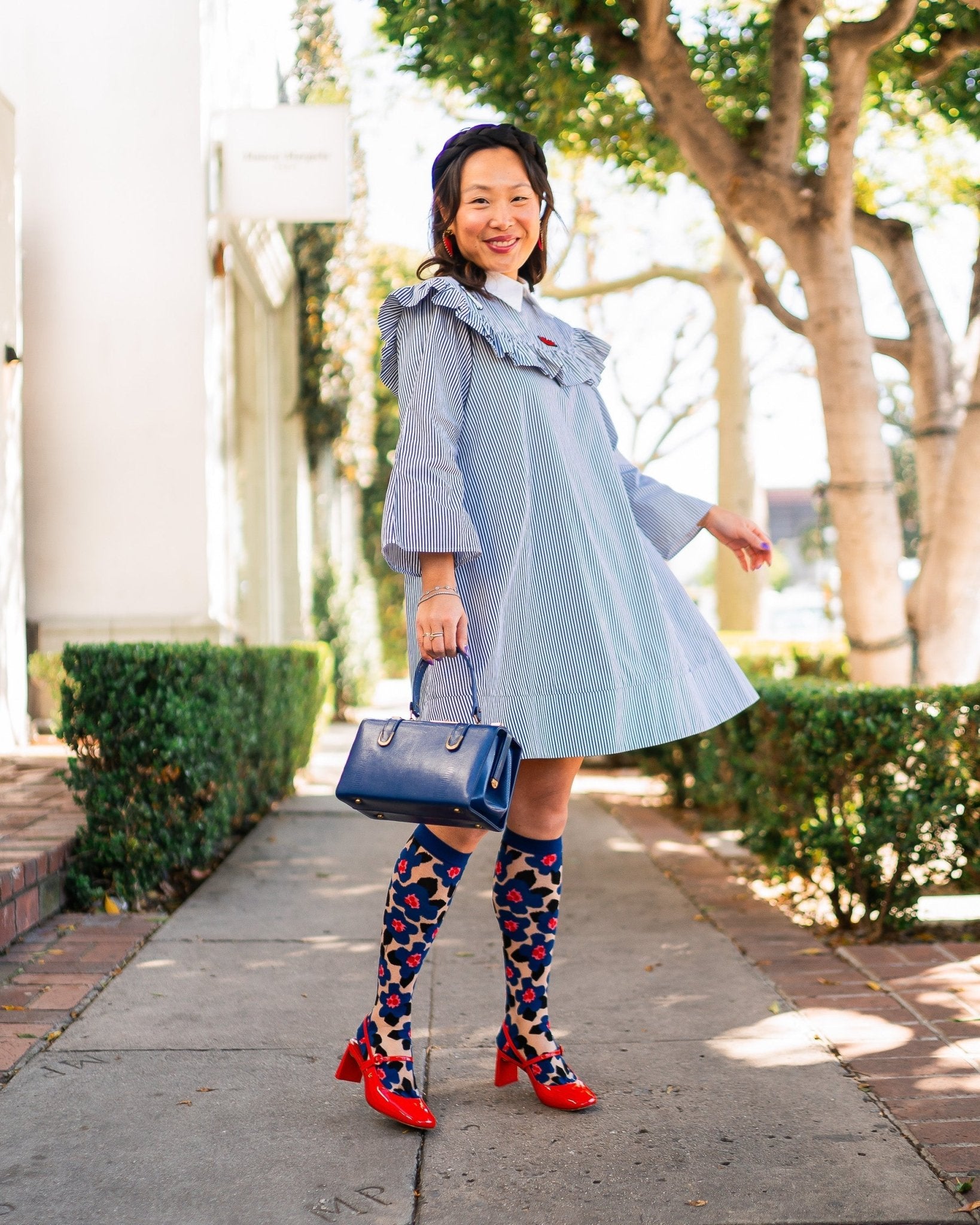 Bold Blue Sheer Knee High Sock