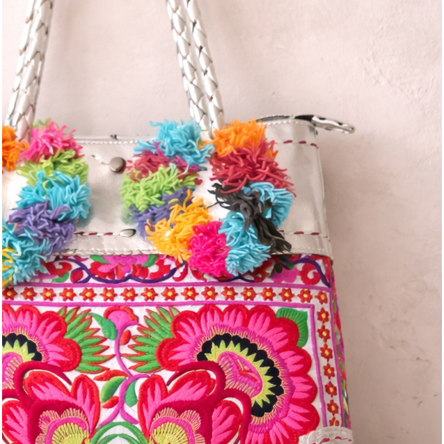 Bonita Vintage Leather Pompom Shoulder Bag - Thailand Bags La Vie Bien Bonita Vintage Leather Pompom Shoulder Bag - Thailand