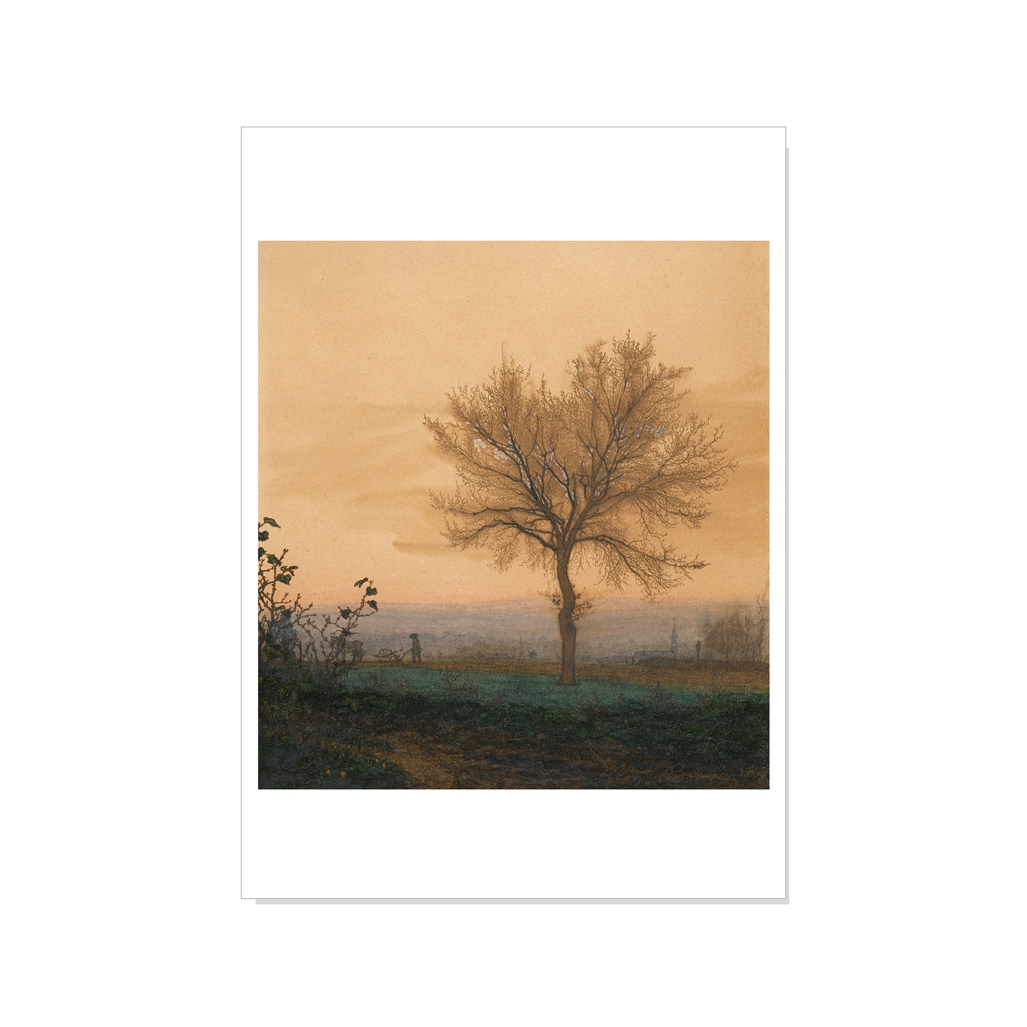Bonvin - Landscape with a Bare Tree and a Plowman - Postcard STATIONERY La Vie Bien Bonvin - Landscape with a Bare Tree and a Plowman - Postcard
