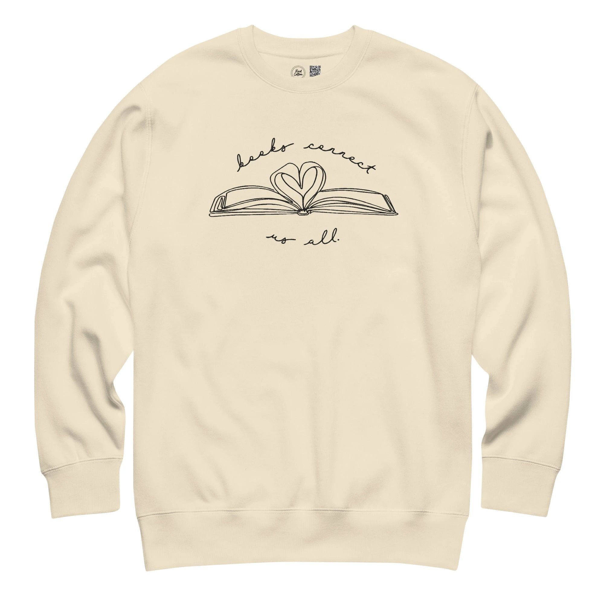 Books Connect Us All Embroidered Crewneck Sweatshirt by Kind Cotton