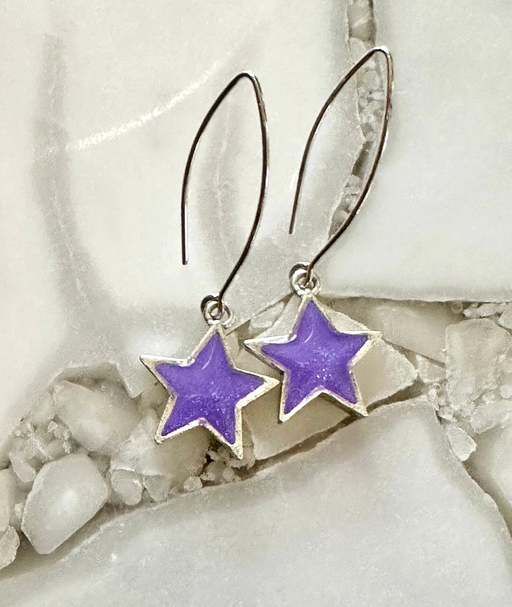 Borahae Earrings - handmade shimmery purple star dangles