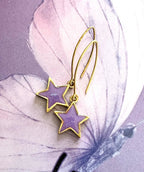 Borahae Earrings - handmade shimmery purple star dangles